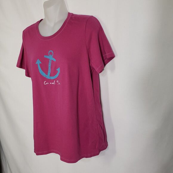 Life Is Good Womens T Shirt Size Small Magenta Go and Sea Short Sleeve Anchor - Picture 5 of 9